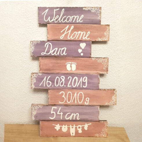 Geburtstafel gross: Purple Rain und Elegant Rose